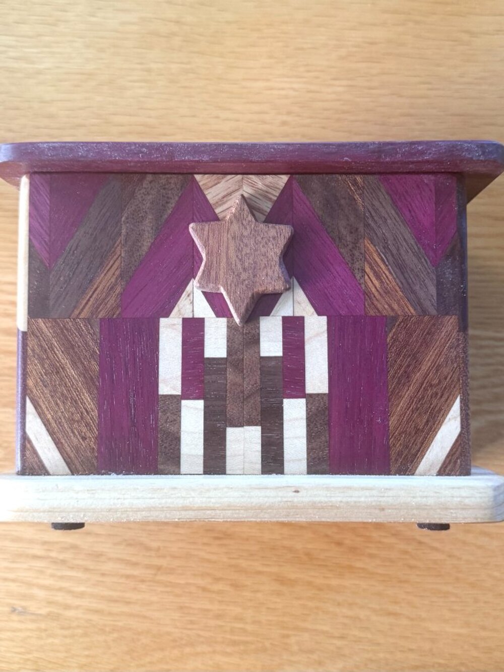 Tzedaka Charity Box Hand Crafted Mixed Hardwoods Star of David Judaica
